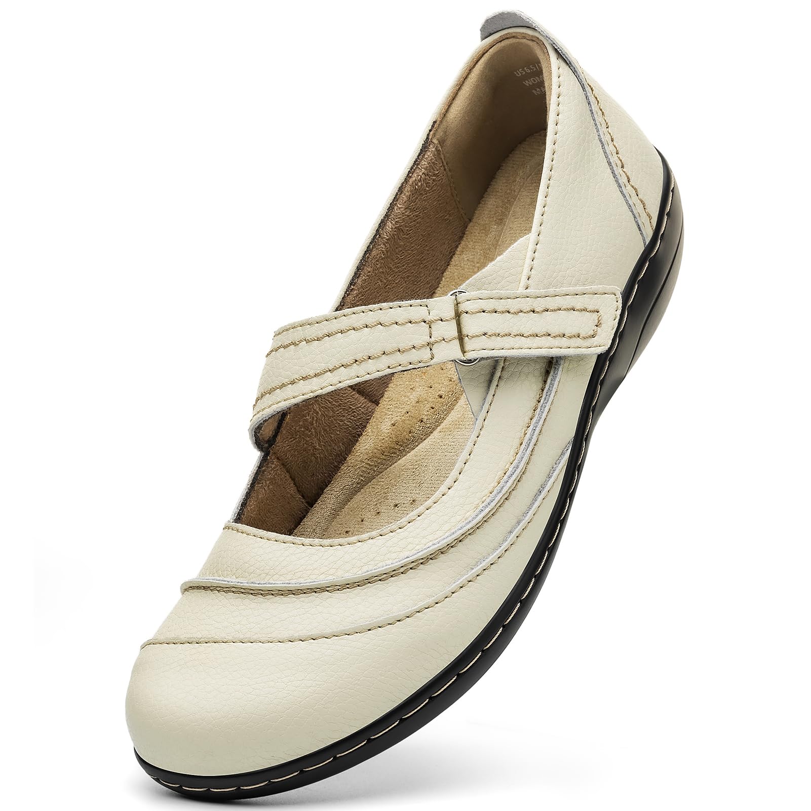 TALENAVA Women's Comfortable & Lightweight Leather Mary Jane Flats Versatile Business Casual Dress Shoes Work Office Cute Stylish Everyday Walking
