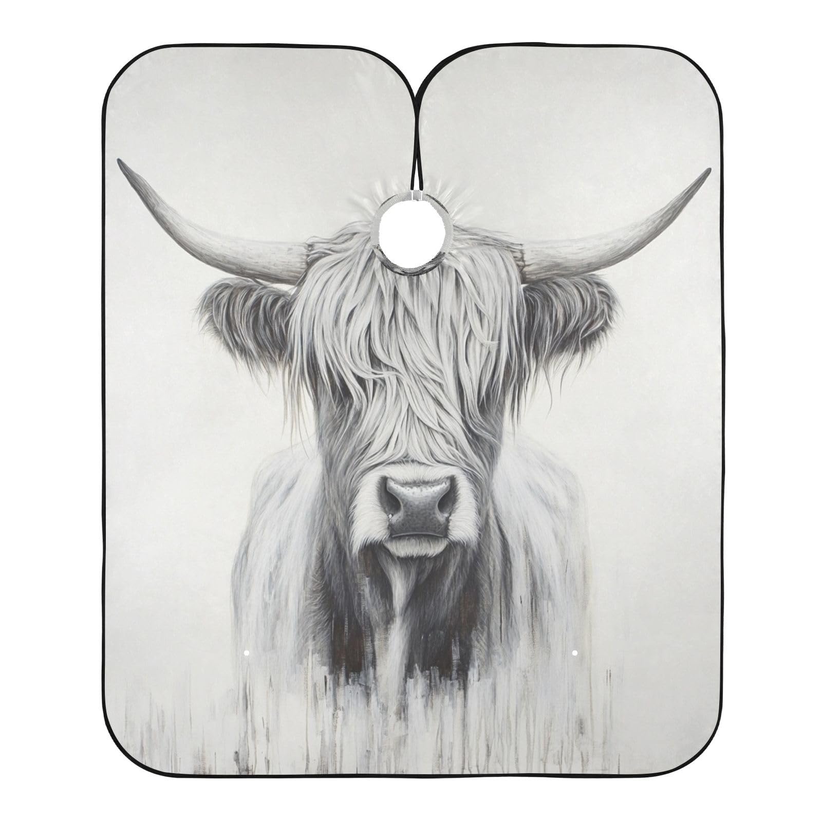 Kigai Hair Cutting Cape for Men & Women Highland Cow Waterproof Barber Cape Professional Hairdressing Salon Styling Cape with Adjustable Closure Snap