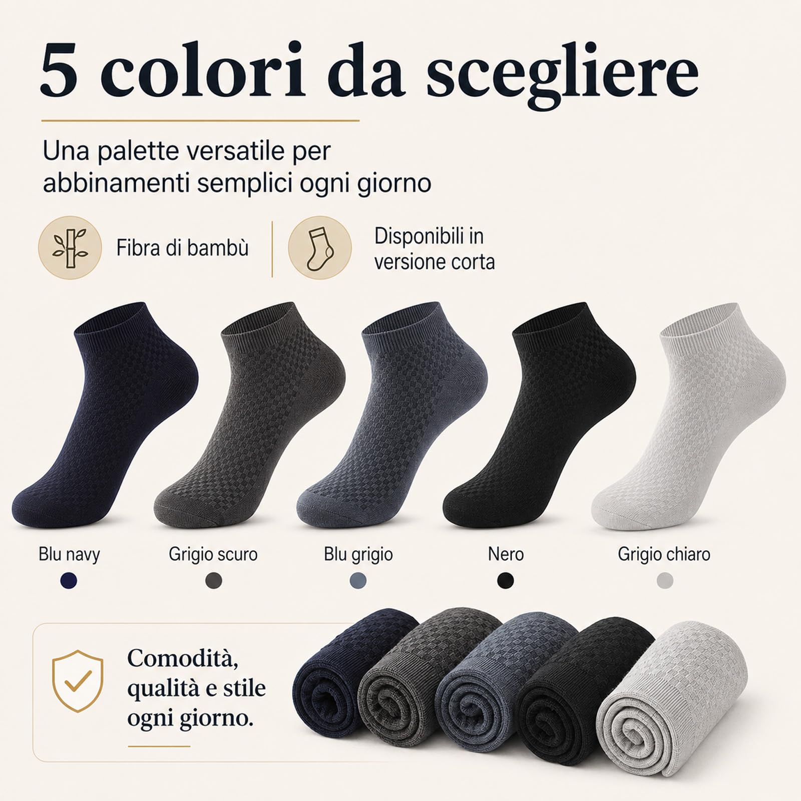 ARCSUN Calzini Lysea Bambù, Elastici Antiscivolo e Anti-odore (10Pezzi)