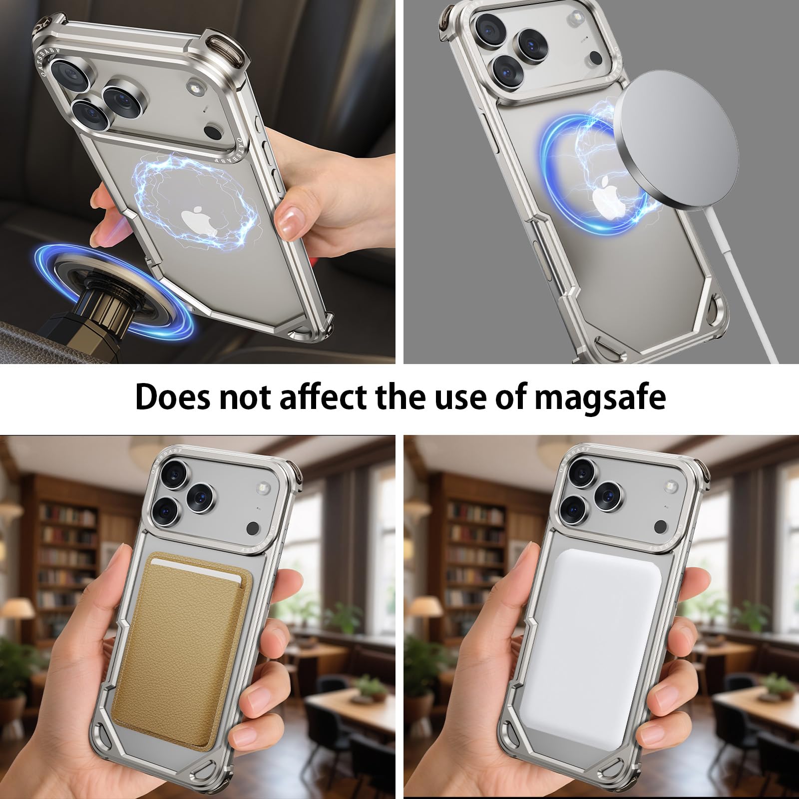 Custodia per iPhone 17 Pro Max, in alluminio, sottile, senza retro, compatibile con MagSafe, in metallo, senza cornice, con 4 angoli airbag, antiurto, protettiva per iPhone 17 Promax