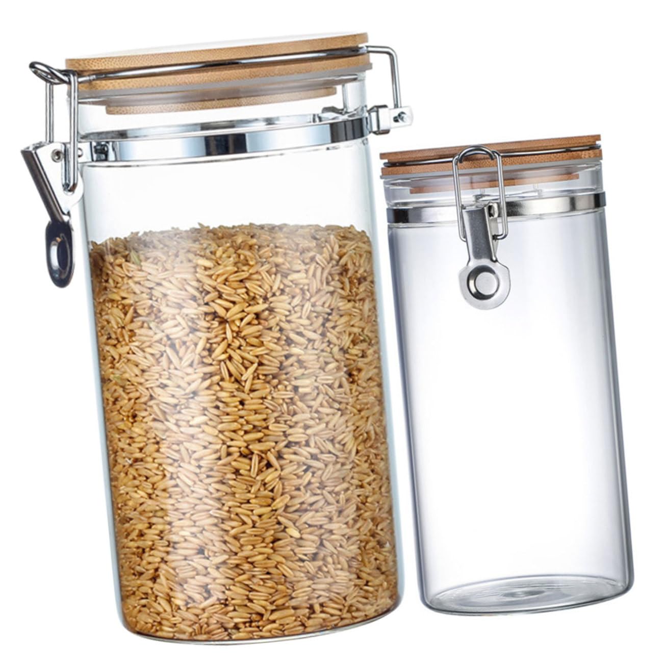 Alipis 2 Tarros en Cocina Capacidad 1140ml y 1280ml Herméticos de Vidrio Cierre de Acero Inoxidable y Tapa de Madera Diseño Transparente y Prevención para Almacenamiento de Alimentos
