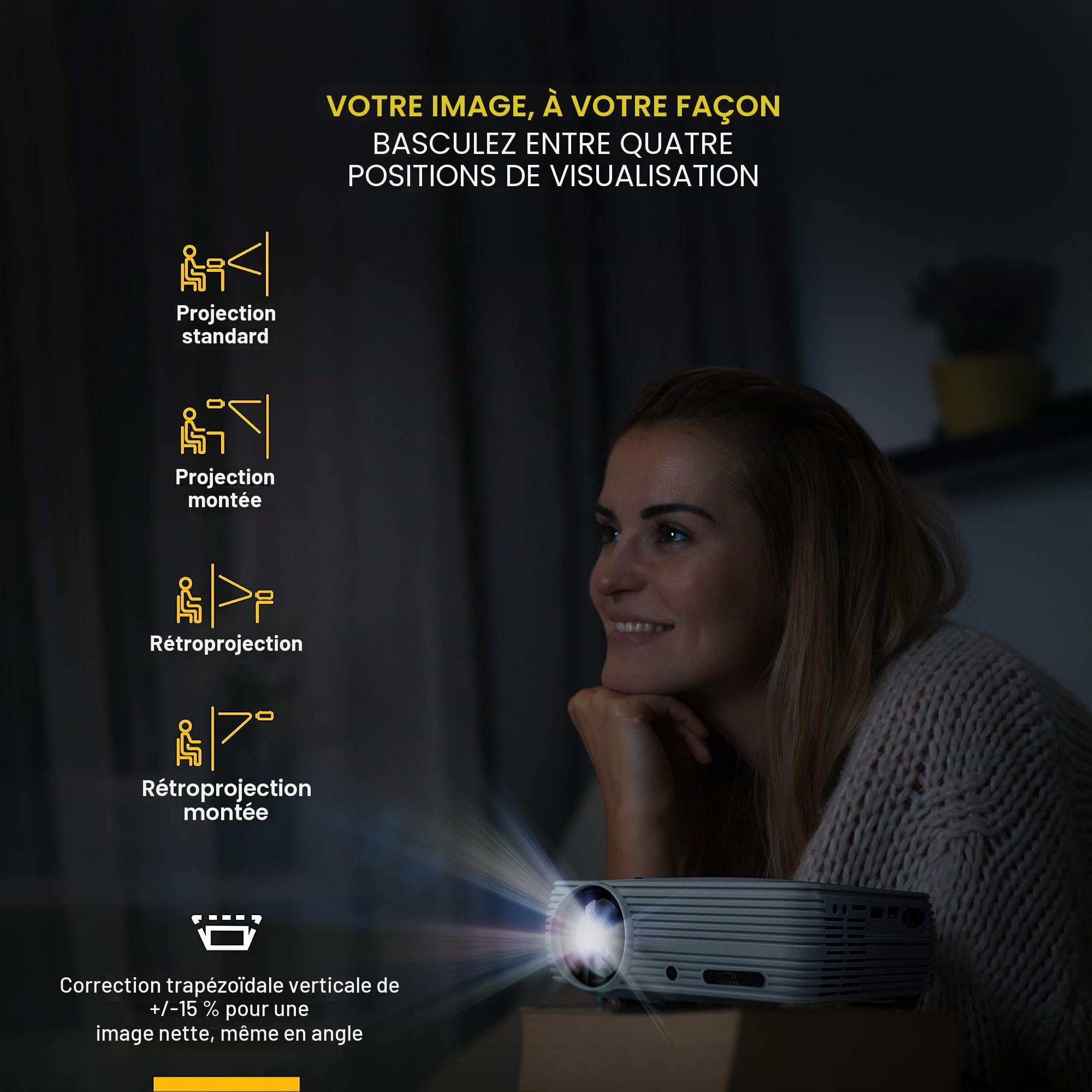 Kodak FLIK X4 Projecteur Home Cinéma | Écran LCD 4.0 Qui projette jusqu'à 150 Pouces avec compatibilité 1080p et Lampe LED Lumineuse | Entrées VGA/AV/HDMI/USB/TF