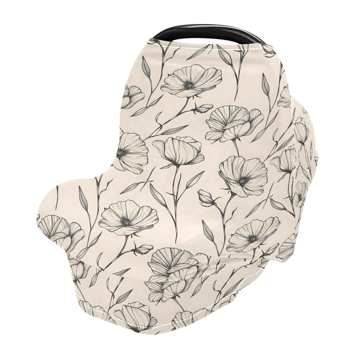 Baby Car Seat Canopy Covers Nursing Cover Stretchy Boys Girls Beige Floral Carrier Cover Breastfeeding Cover Breathable