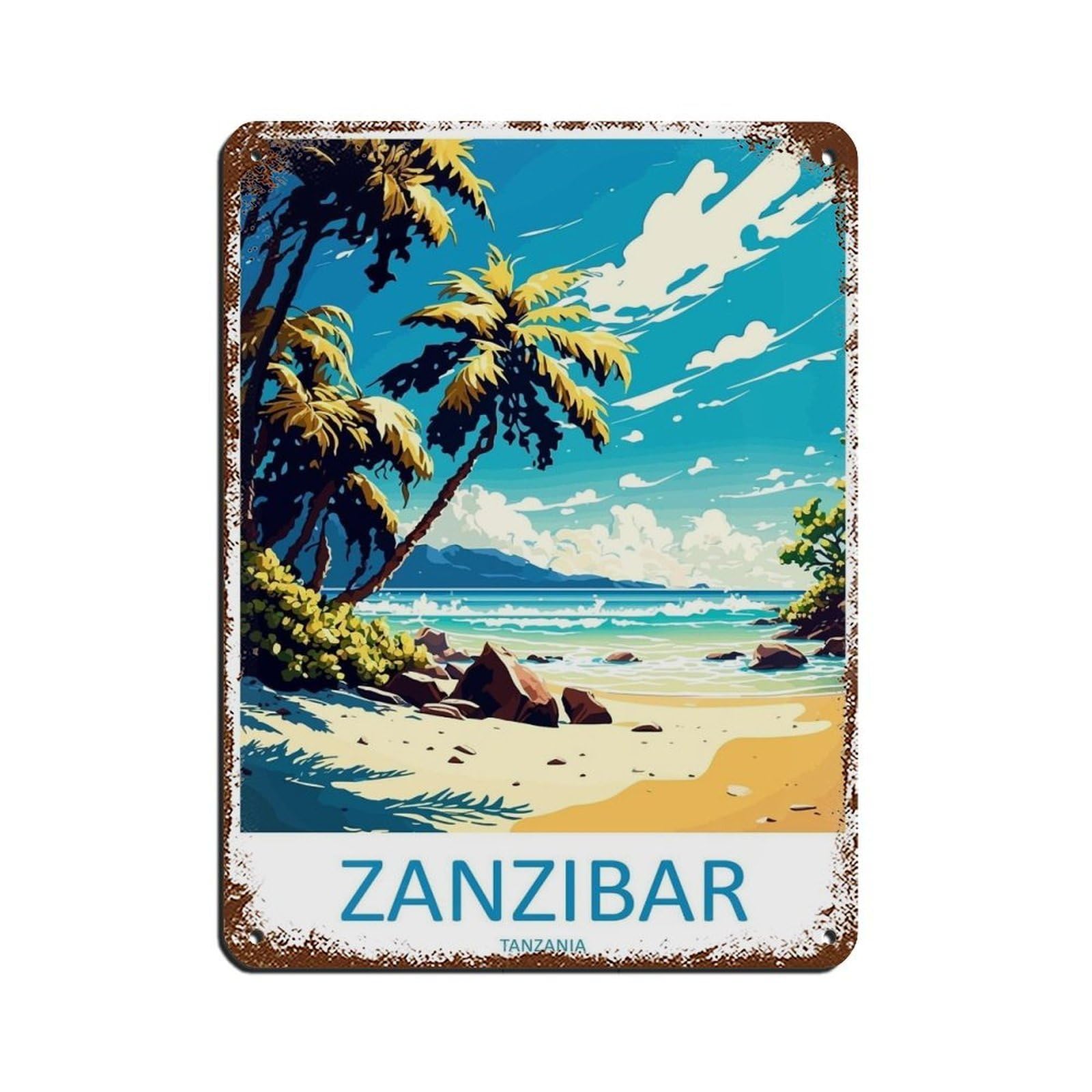 Zanzibar Travel Art Tanzania Art (2) Retro Poster Metal Tin Sign Chic Art Retro Iron Painting Bar People Cave Cafe Family Garage Poster Wall Decoration 12x16inch(30x40cm)
