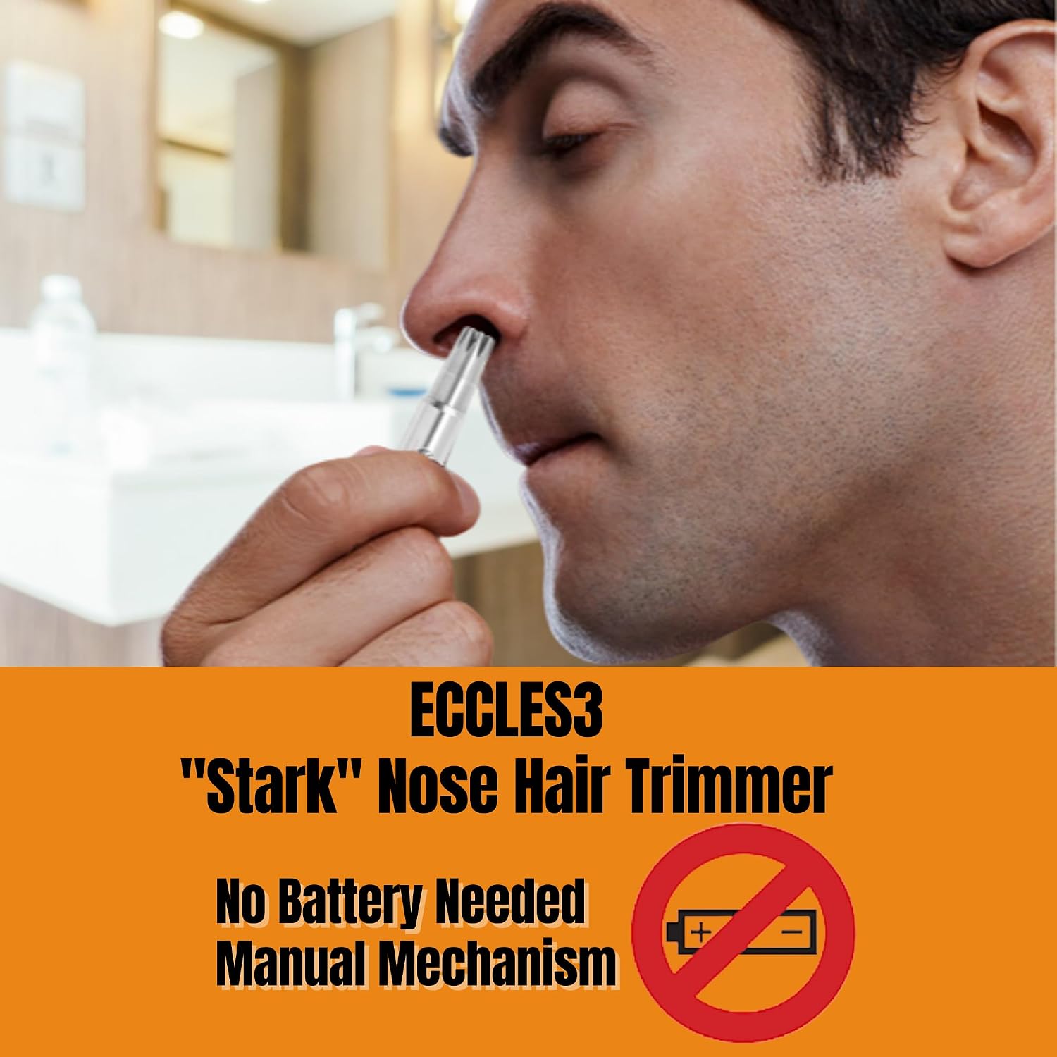 ECCLES3® Stark Manual Nose Hair Trimmer, Battery-Free, Wet/Dry, Easy to Clean and Carry, Improved Rotating Blades