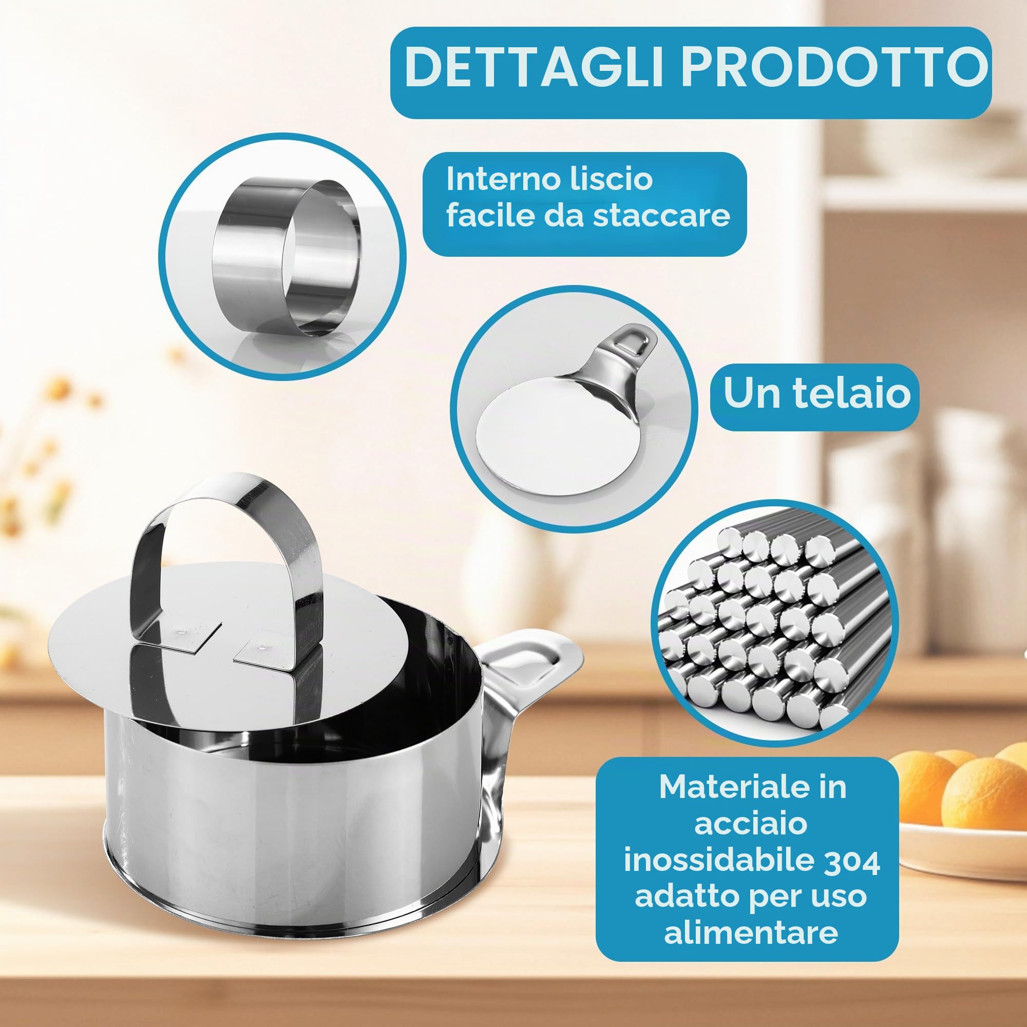 12 Pezzi Coppapasta tondi 8cm,Coppapasta in Acciaio Inossidabile con coperchio e base,Anello circolare mousse,Adatto per fare mousse e biscotti