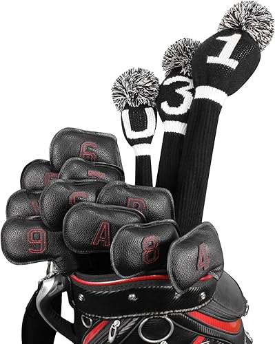 Miniatura 9 de Scott Edward Juego de fundas de hierro para golf, juego de fundas de cuero para cabeza de golf, cuello largo, protege claramente el club, etiqueta