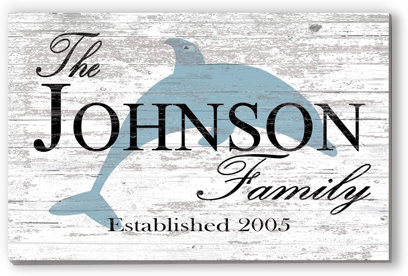 Custom Beach House Sign Personalized Beach Home Decor - Dolphin Theme Decoration - SOLID WOOD - 16.5 in x 10.5in (Dolphin)
