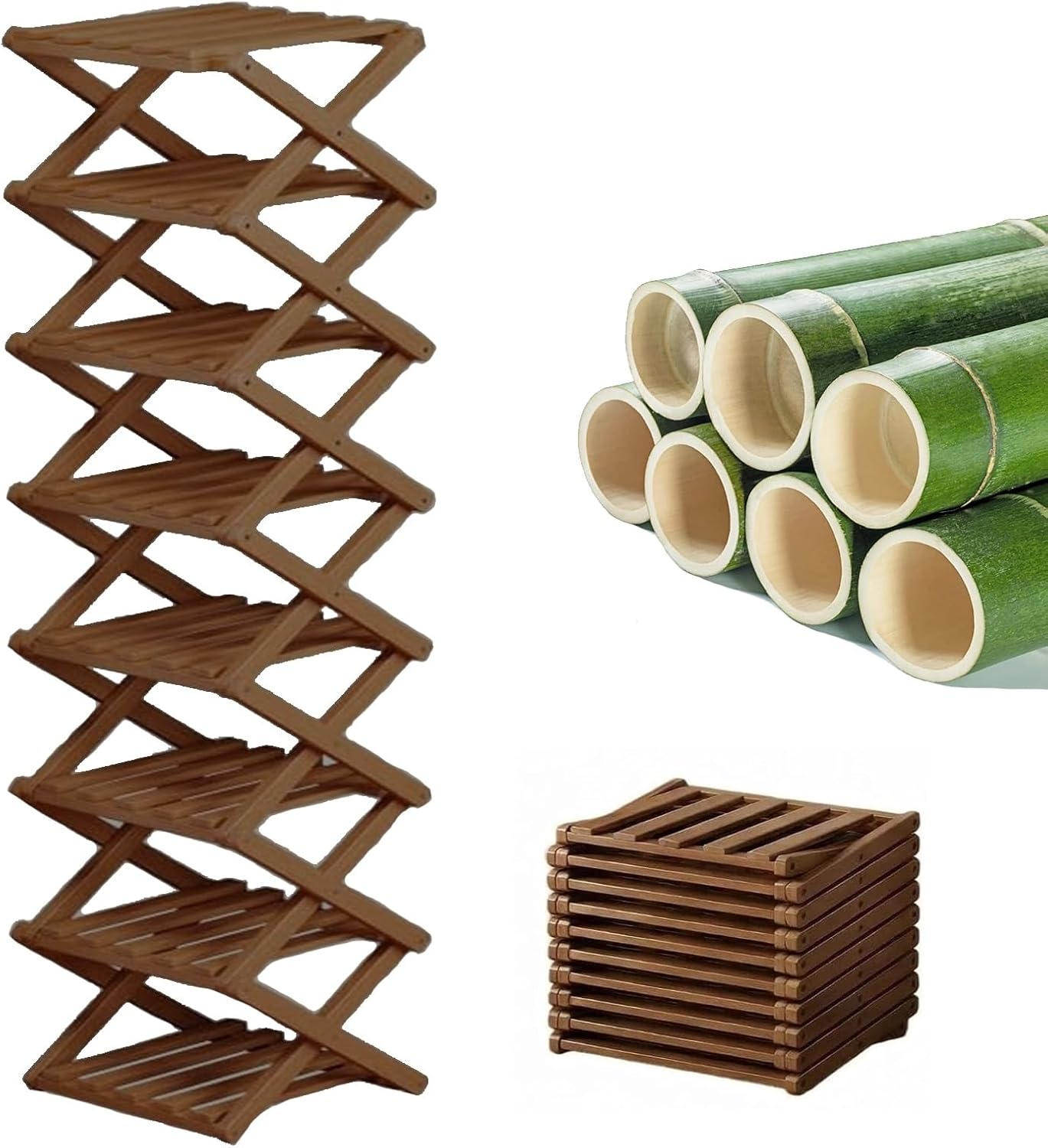 The 9-Tier No-Assembly Bamboo Shoe Rack Vertical 2 3 5 4 6 8 9 Tier Foldable Vertical Wooden Shoe Rack, Space-Saving Narrow Shoe Shelf for Small Spaces Entryway Closet Dorm(Brown,5-Tier)