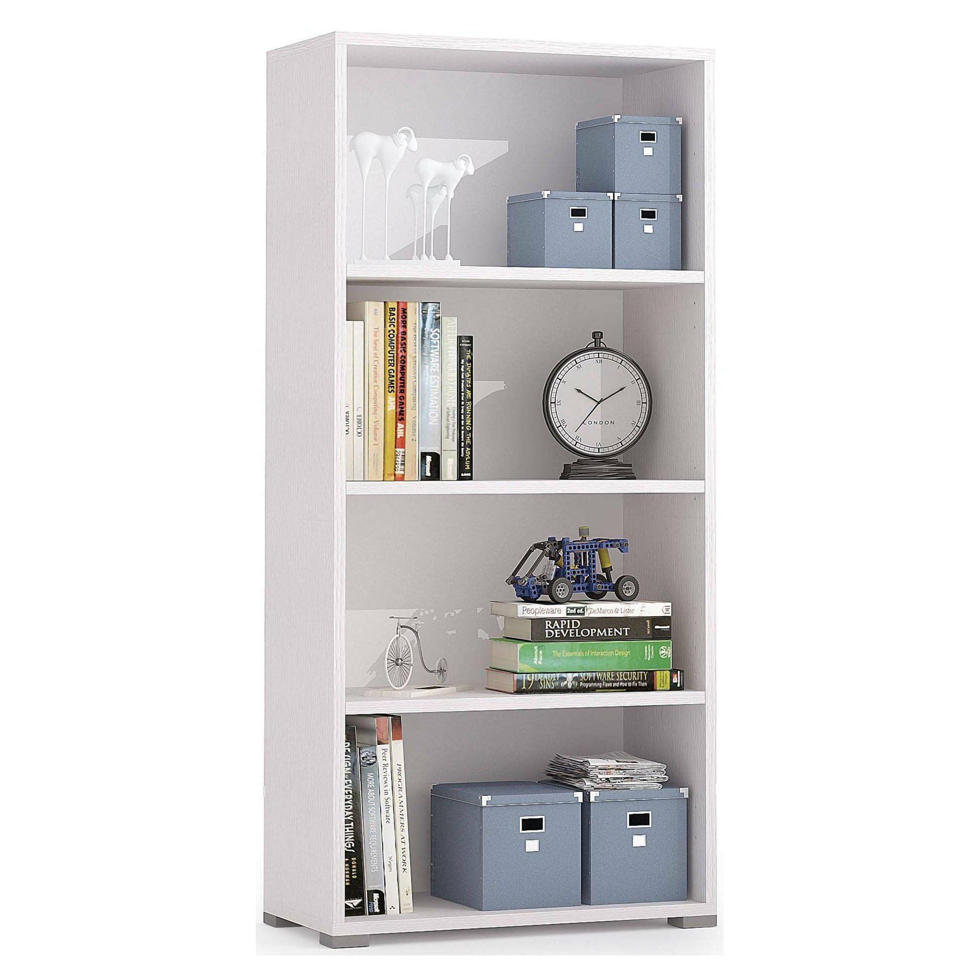 Dmora - Bibliothèque Giacinto, Bibliothèque avec 3 étagères réglables, Étagère à livres, Élément mural avec étagères, 100% Made in Italy, 60x30h130 cm, Blanc