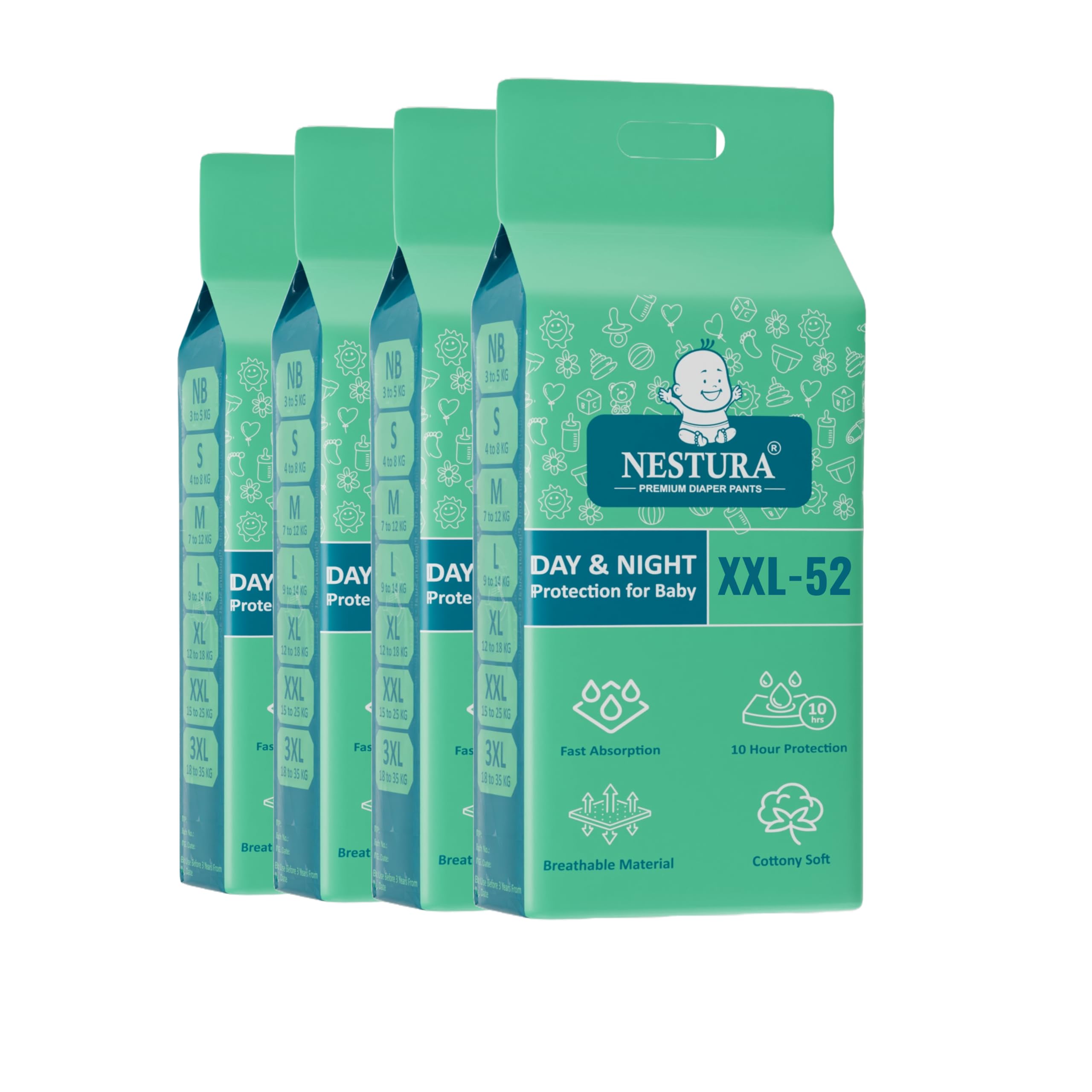 NESTURA Pants Style Baby Diapers, XX-large (XXL) Size, 208 Count, 15-25 kg, Pack of 4 (B0D41ZJMHQ) Amazon Price History, Amazon Price Tracker