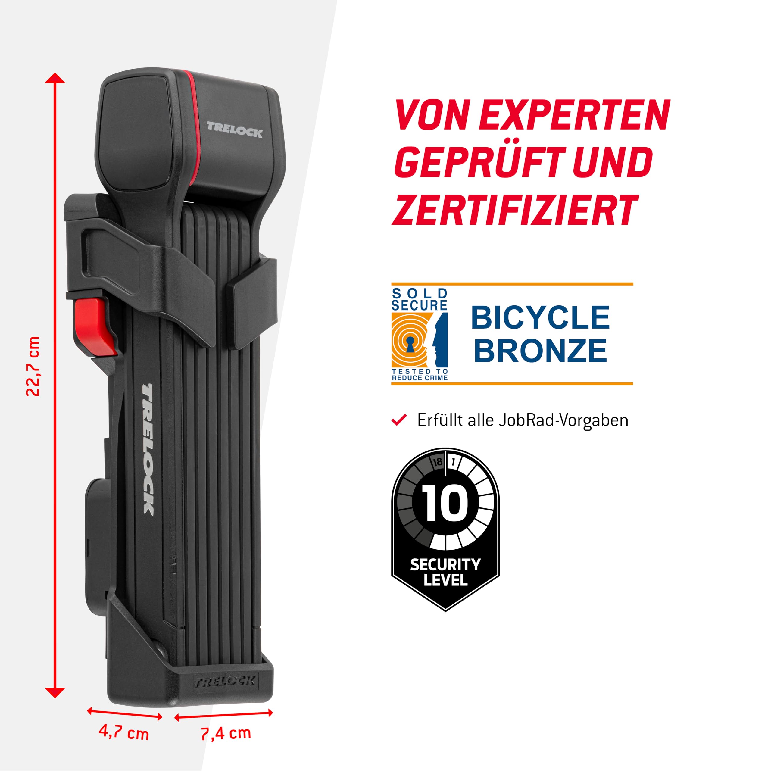 TRELOCK Fold-it Daily – Faltschloss 130 cm – inkl. X-Press-Halterung mit Tracking Tag Fach – Fahrradschloss passend für alle Rahmen