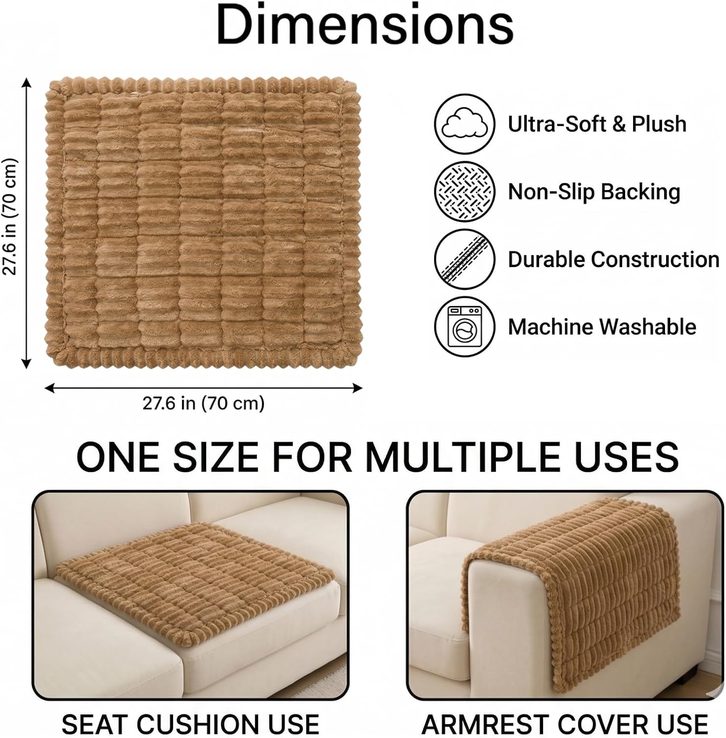 Couch Covers for Dogs Washable, Non Slip Plush Dog Sofa Protectors, Fuzzy Pet Couch Covers for 3 Cushion Sofa Pet Friendly(Camel, 27.6" x 27.6")