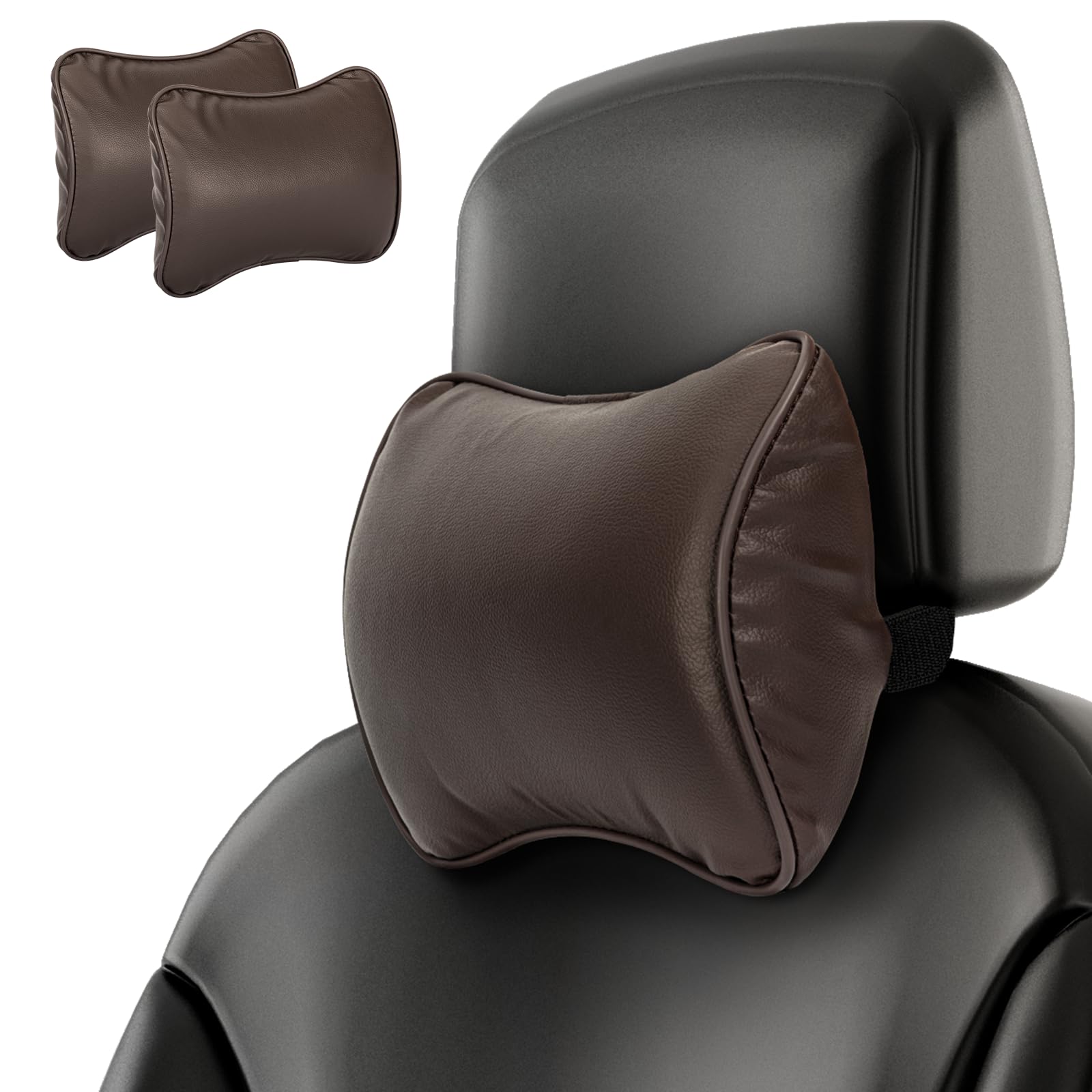 Photo 1 of 2 Pack Car Neck Pillows, Car Headrest Pillow Memory Foam Car Pillow for Pain Relief and Cervical Support, Ergonomic Design for Driving Travel Home Office Gaming Chair, Brown