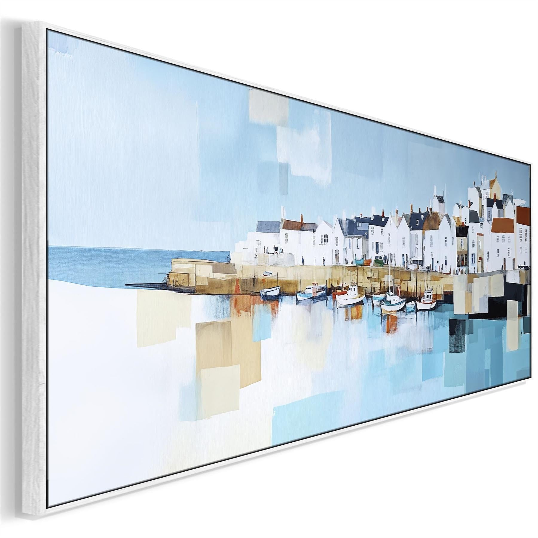 Wallfillers Wide Living Room Wall Art - Framed Cornish Coastal Artwork for Lounge (100cm x 37cm)