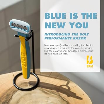 Bolt Skin + Shave Bolt Performance Razor 男性用 脚剃り用 - 人間工学に基づいた亜鉛合金デザイン アロエ&ビタミンEを含む5枚刃カートリッジ 優れたグリップ フィンランドでデザイン - カートリッジ2個付き