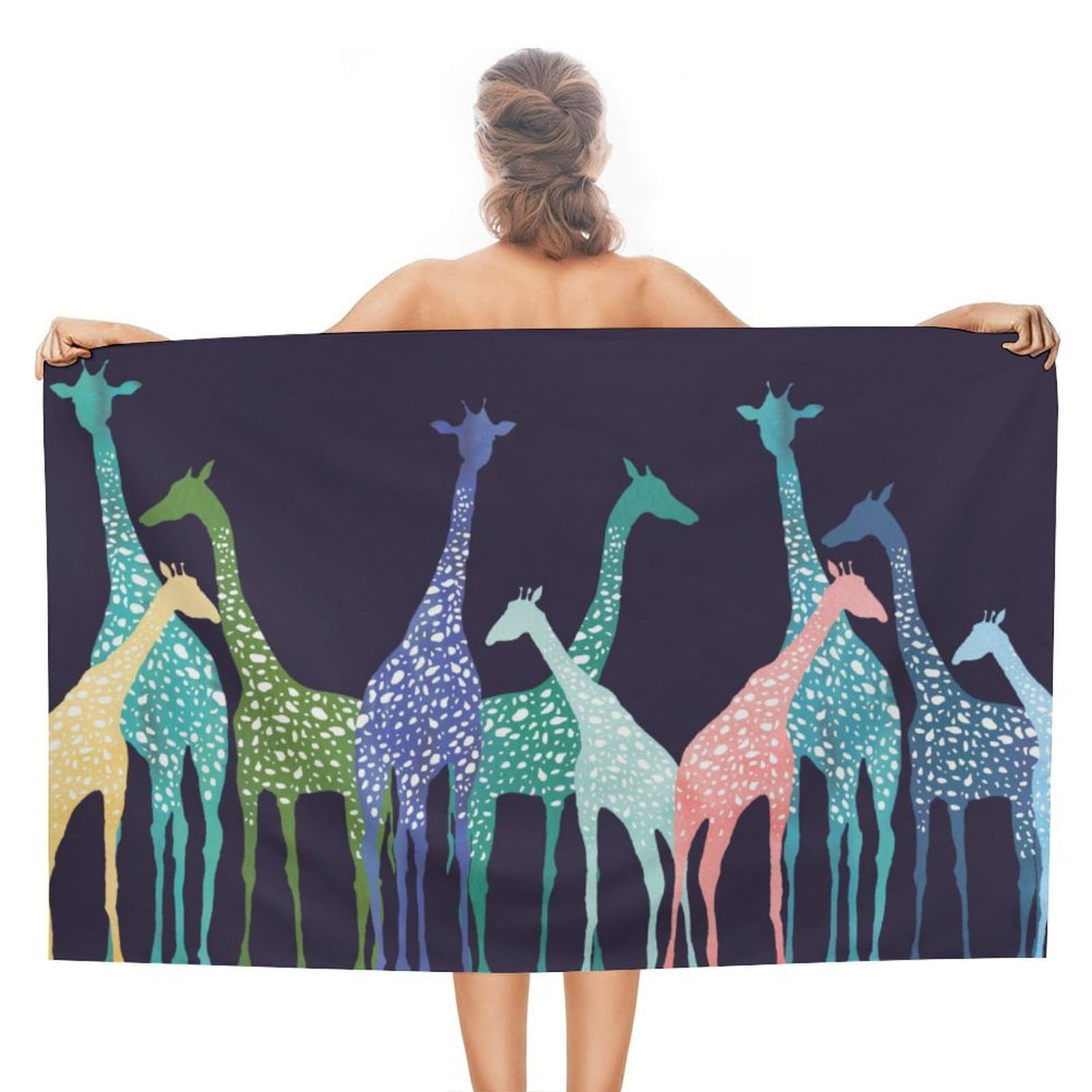LEDFCVSU Beach Towel, Colorful Giraffe Fans Lovers Bath Towel, Absorbent Towel for Swimming, Sports, Travel