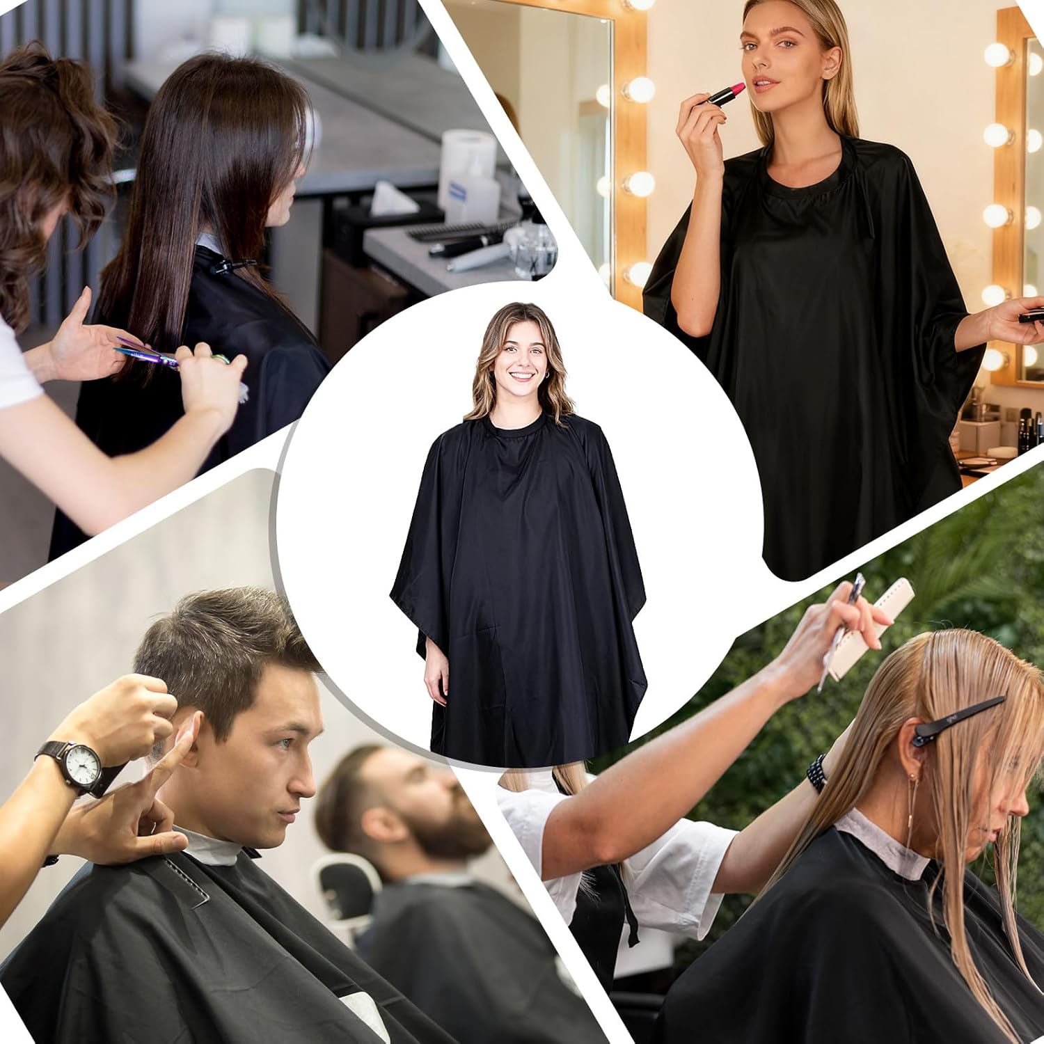 10 Pack Black Waterproof Hair Salon Cape Large Hair Cutting Salon Cape with Metal Snap Closure Haircut Apron for Women Men Hairstylists, Black