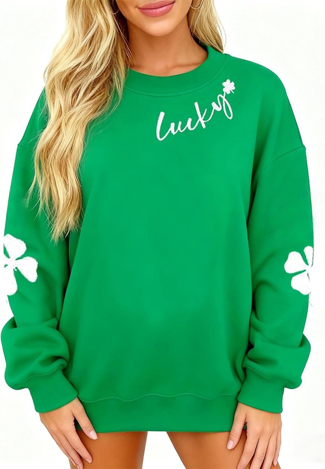 Susongeth St. Patrick's Day Sweatshirt for Women Irish Shamrock Pullover Shirts Tops Raglan Sleeve Lucky Leaf Clover Shirt - Image 2
