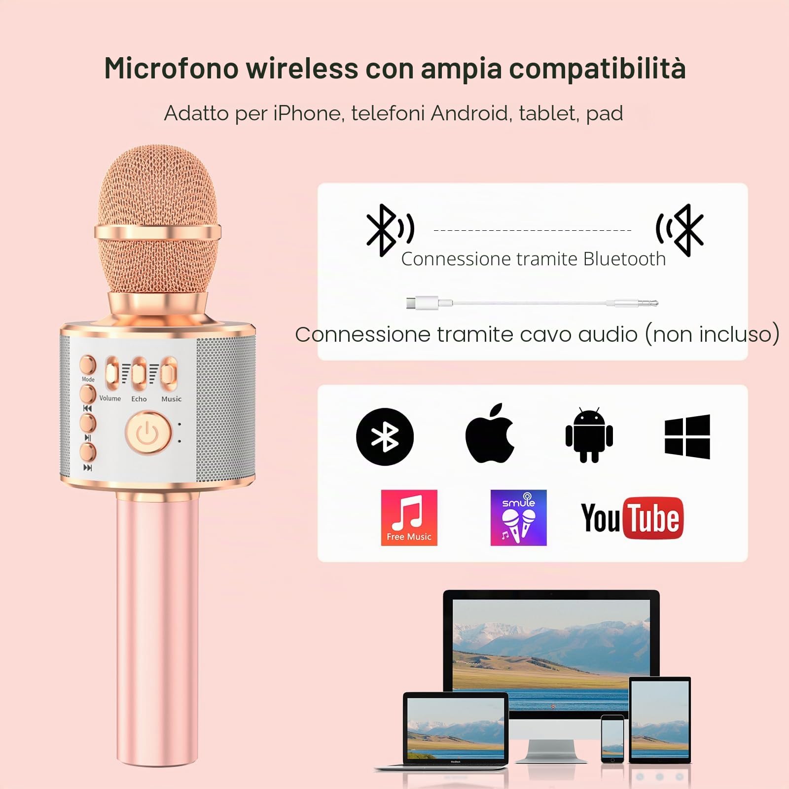 Bambini Karaoke Microfono 3-in-1 Portatile Handheld Bluetooth Microfono Altoparlante Registratore con Voice Changer Singing Giocattoli per Ragazzi Ragazze Adulti Regalo di Compleanno di Natale