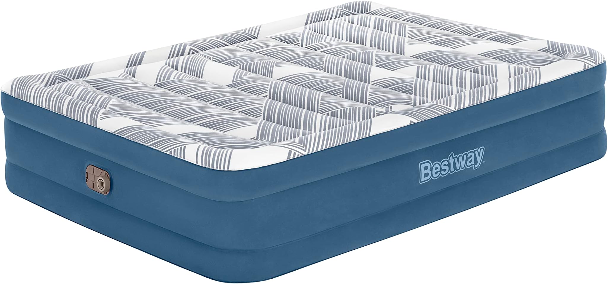 Bestway Air Bed - Premium Queen Sized AirBed with a Built-in Electric Pump and Storage Bag in Blue & Grey Pattern