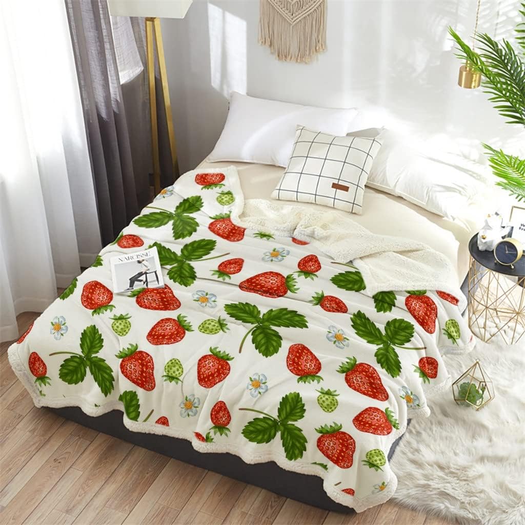 Fruit Strawberry Leaf Sherpa Blanket Velvet Flannel Bedspreads Office Nap Throw Sofa Cover Bedding