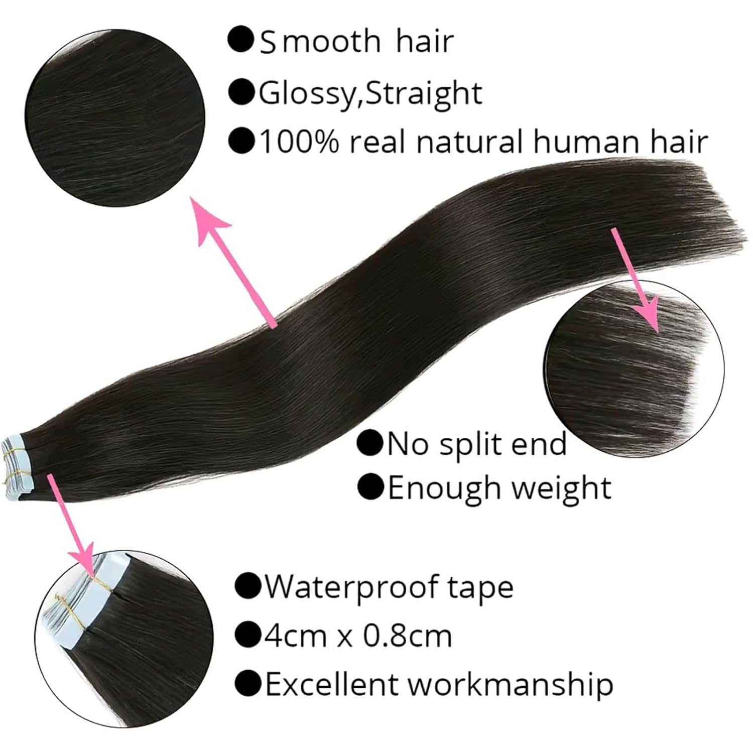 Tape in Hair Extensions Human Hair Black Straight 20 Pcs/Pack 40g Tape in Extensions for Women (#1 Jet Black, 16 inch)