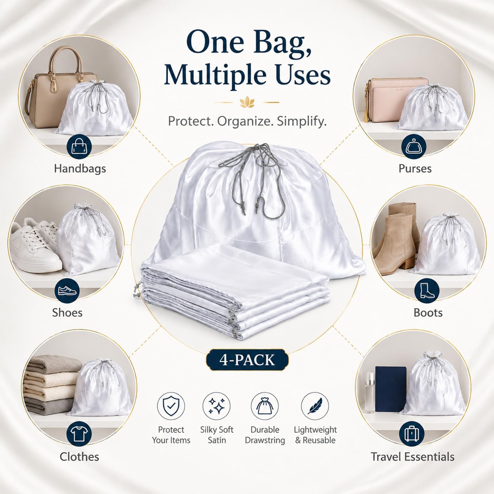 MAQIHAN Bolsas de polvo para bolsos: bolsas de seda para polvo, bolsas de polvo para almacenamiento, bolsas de seda con cordón de almacenamiento para bolsos y bolsos, bolsa de almacenamiento de viaje