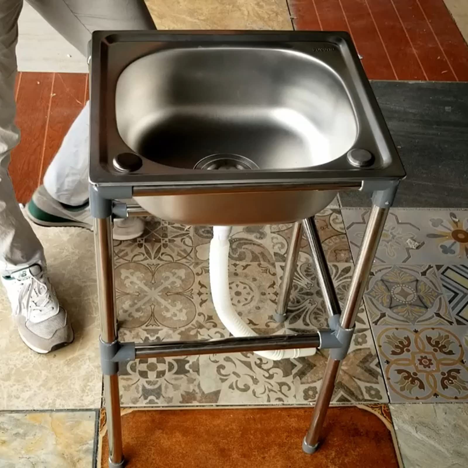 Fregadero de Acero Inoxidable Independiente de un Solo Seno para Cocina Comercial de Restaurante, Exterior, lavamanos de preparación y utilitario, Tina de lavandería, estación de l