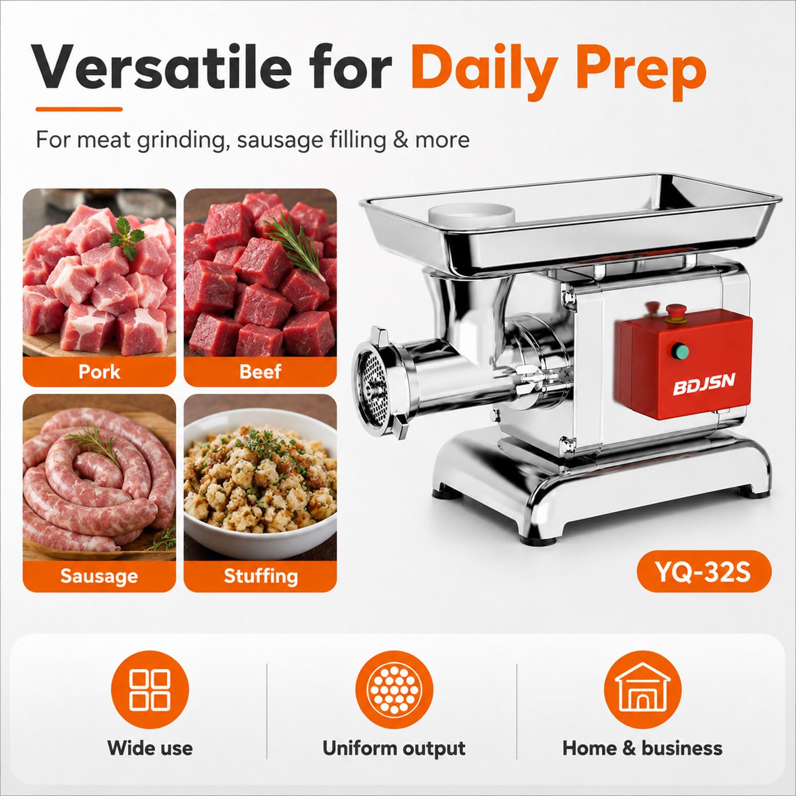 Tritacarne Elettrico, Tritacarne in Acciaio Inox da 1800 W, 350 kg/h, Tritacarne da Banco per Impieghi Gravosi con Ampio Vassoio di Alimentazione, Ideale per Carne, Insaccati