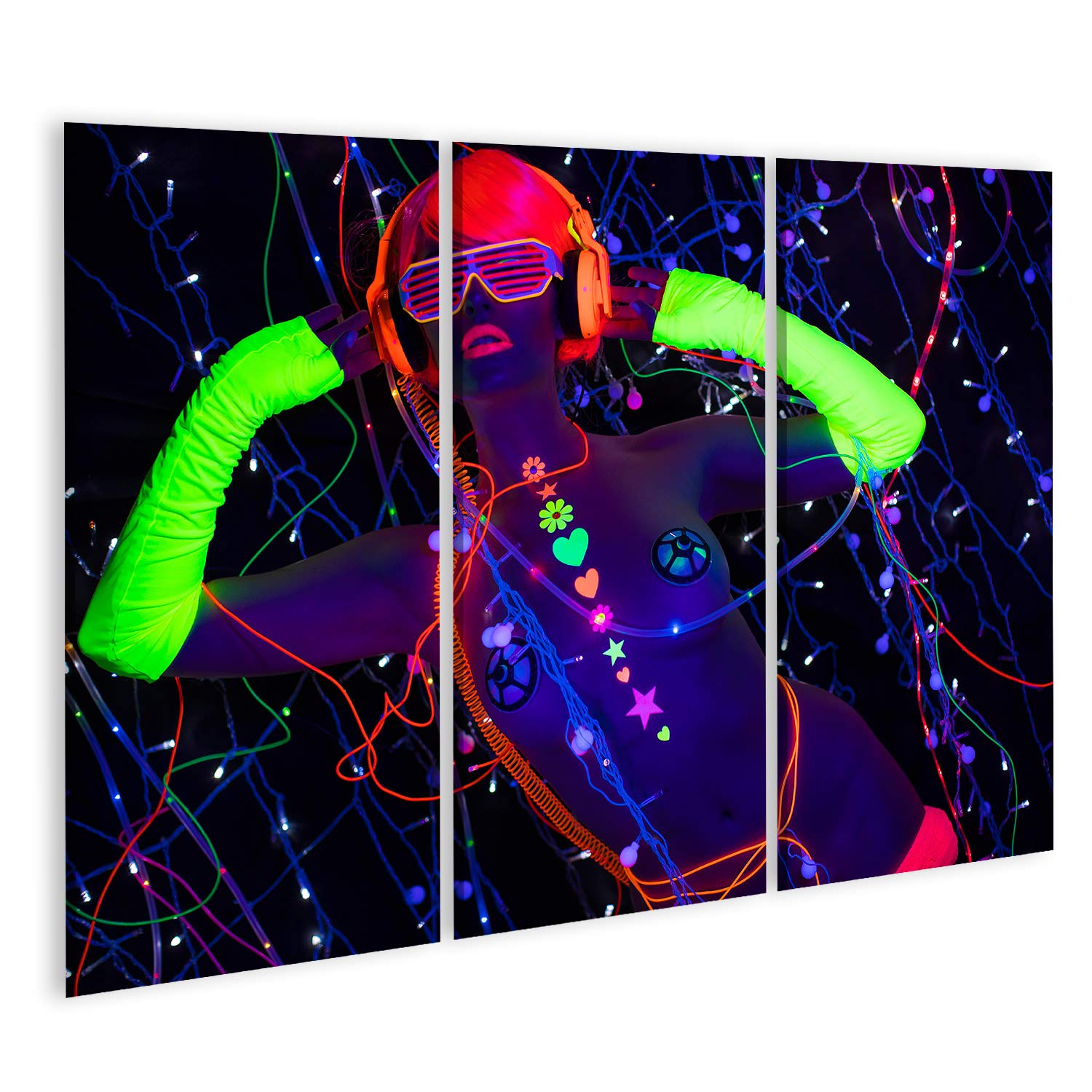 islandburner Quadro su Tela Donna Sexy Cyber Raver in Abbigliamento Fluorescente Filmata sotto Luce Nera UV Cornice Poster Poster Da Parete Quadri