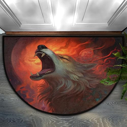 cfpolar Fierce Wolf Howling - Tapete semicircular para puerta de entrada interior, semicircular, alfombra de media luna para piso, baño, sala de