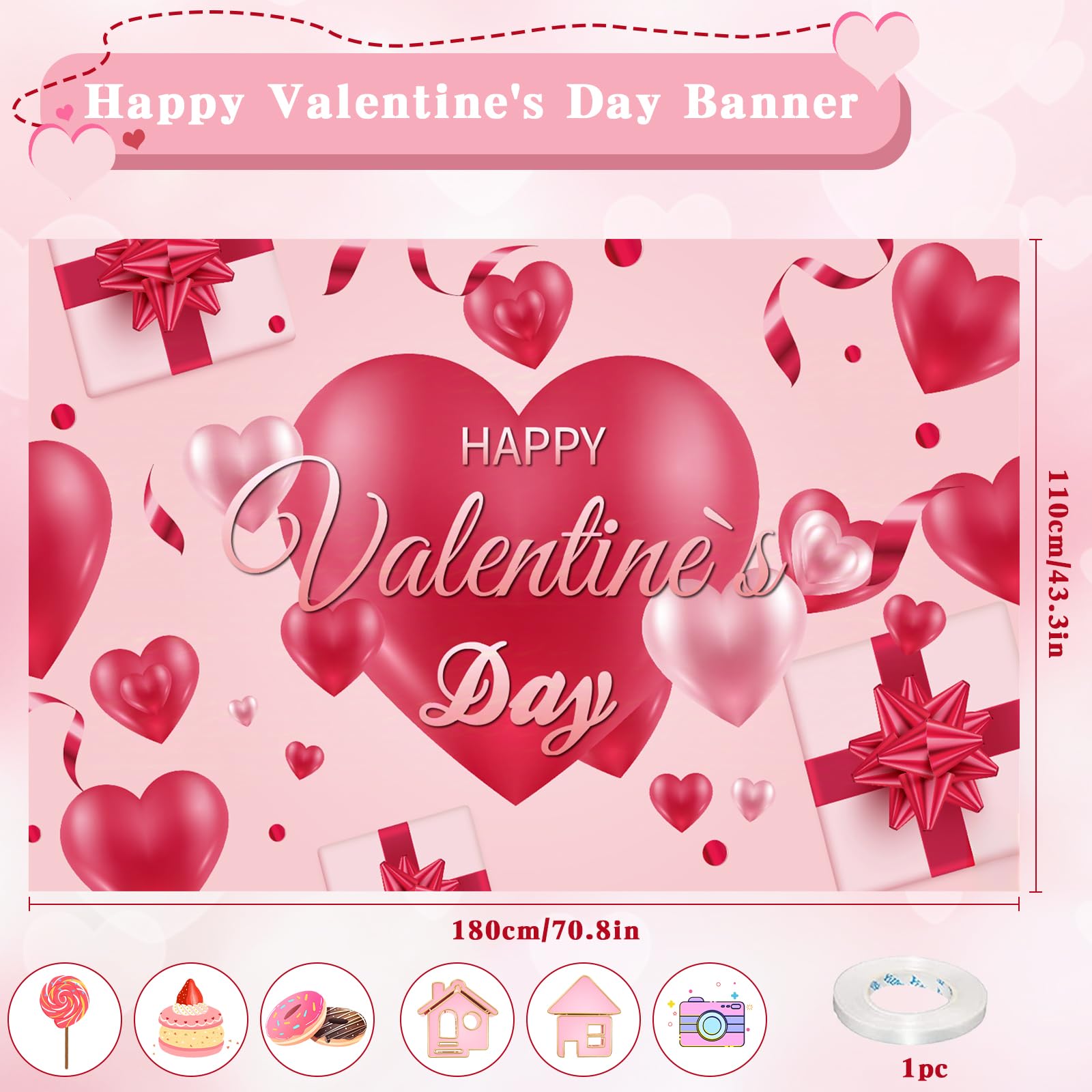 Creaher Valentine's Day Decorations Backdrop Banner Happy Valentines Day Banner, Fabric Valentine's Day Background - Image 2