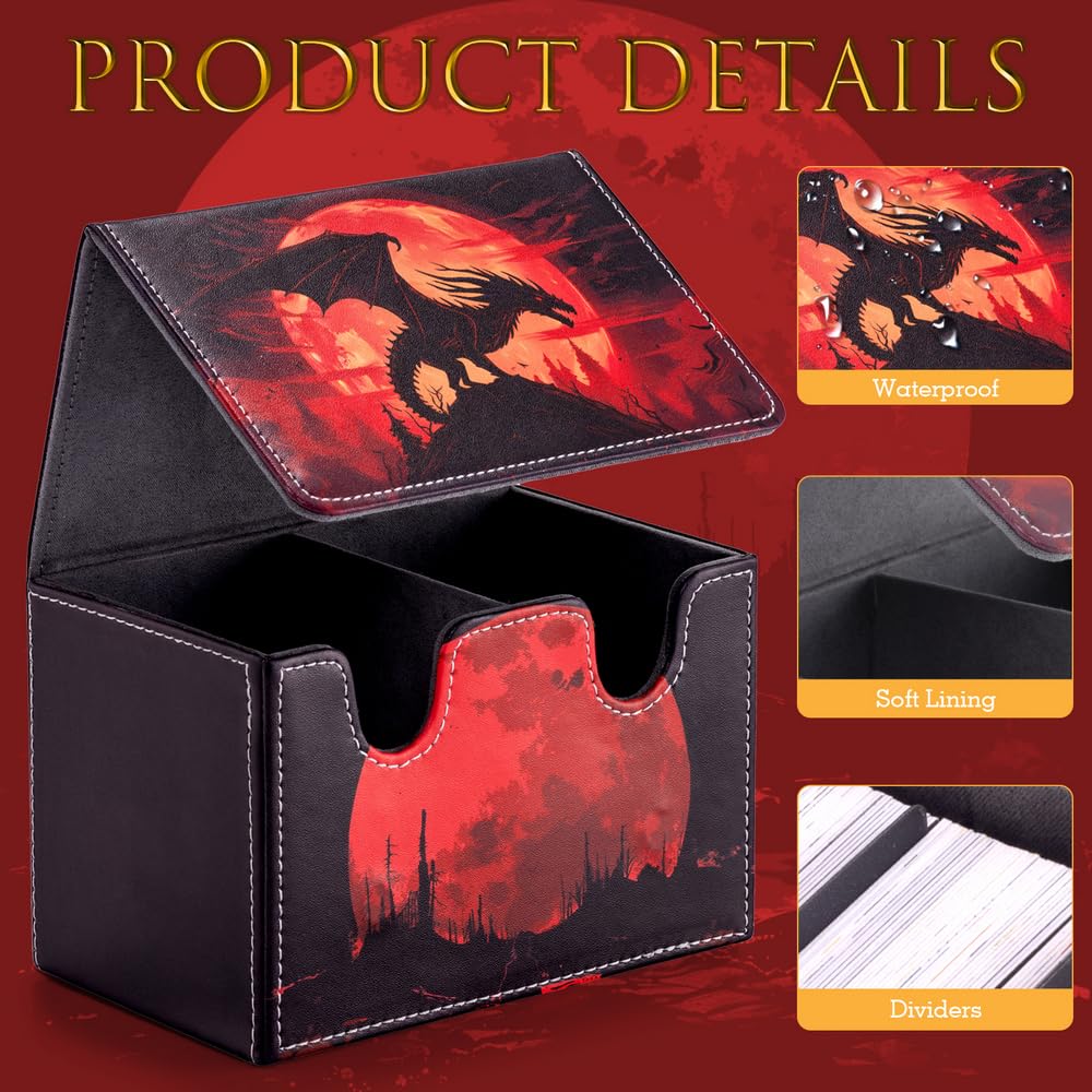 JoyHood Caja de Tarjetas con 2 Separadores, Card Deck Box para de 110+ Tarjetas, Caja de Tarjetas Compatible con Tarjetas MTG/YGO/TCG/OCG, Dragón de la Luna de Sangre — view 5