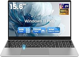 15.6 inch Laptop with Win 11 Pro, 8GB RAM 256GB Storage, 1080 FHD Display Laptops, 5205U Processor, USB3.0, Backlit Keyboard, Fingerprint Reader, 30Wh Battery, Portable Laptops for Business, School