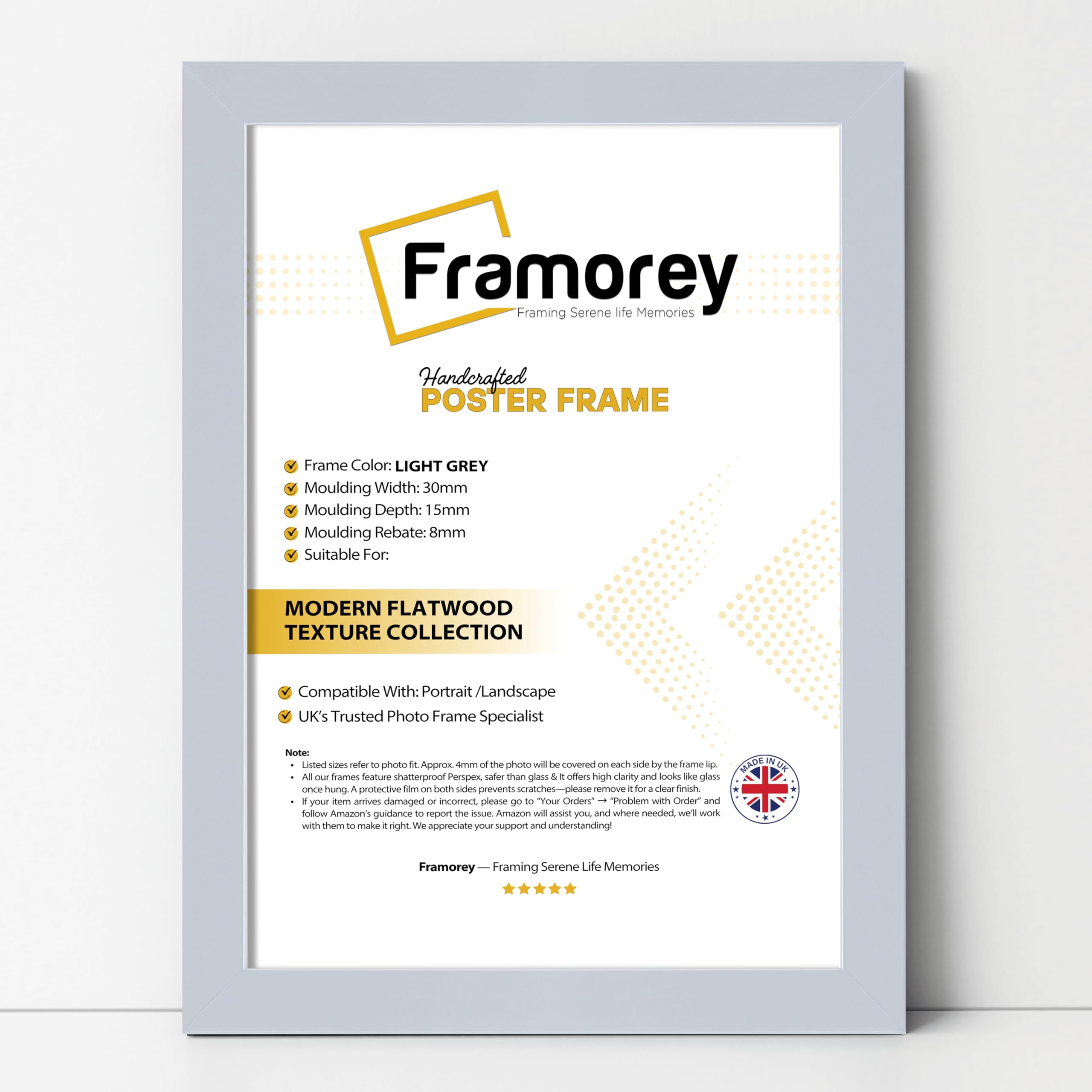Framorey Framing Serene Life Memories Light Grey Framorey Modern Flat Picture Frames, Photo Frames 5X3.5 Inch Size Picture Frame, Collage Photo Frames For Wall Décor, Landscape & Horizontal Poster Frames, Various Sizes