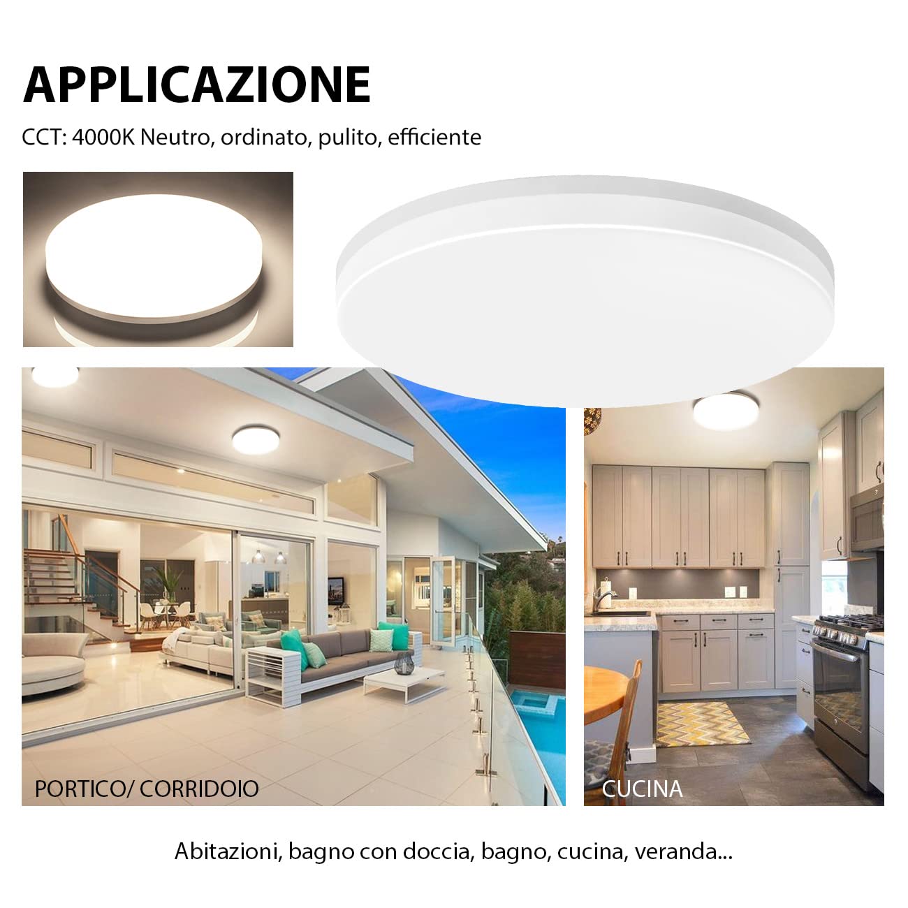 LVWIT Plafoniera LED 24W 2400LM IP65 Impermeabile,Lampada LED Soffitto 4000K Luce Bianca Neutra Tonda Piatta Ideale per Cucina,Camera da Letto,Balcone,Corridoio,Bagno,Soggiorno,Ø330mm*50mm