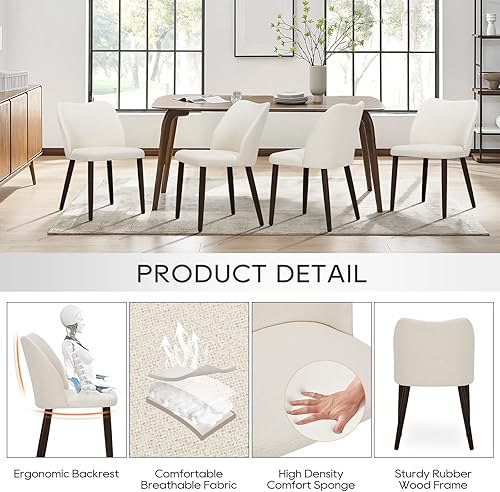 Miniatura 3 de COLAMY Juego de 4 sillas de comedor tapizadas, sillas auxiliares de cocina de tela moderna con asiento acolchado y patas de madera para