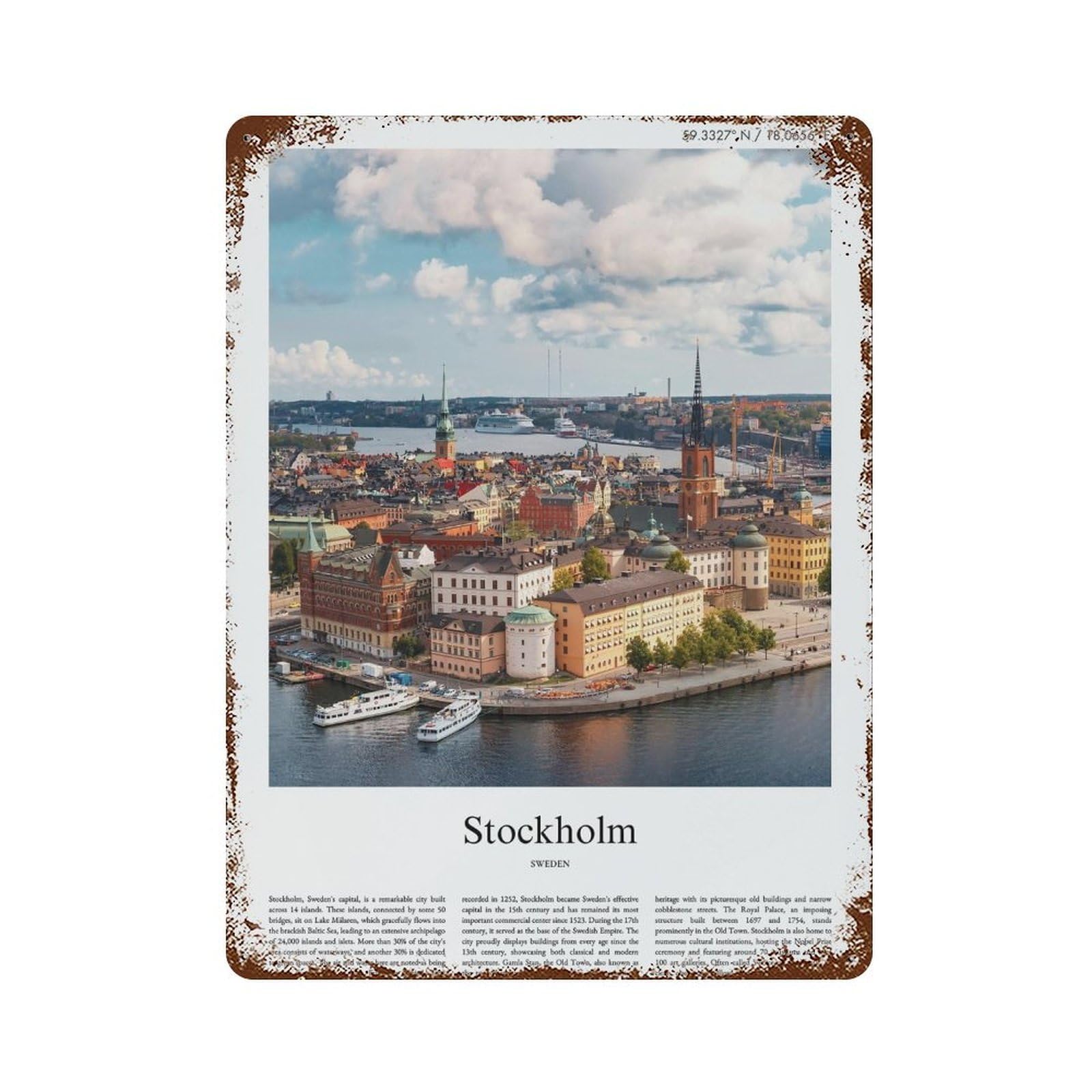 xiaoxiaoshen Stockholm Sweden City Scenery Wall Decor Art Metal Tin Poster Modern Home Decor Art Home Bar Shop Decorations Vintage Sign 40x30cm
