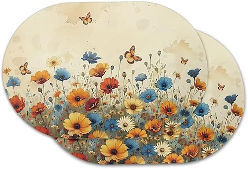 Miniatura 15 de Heat Resistant Placemats Oval Placemats Set of 6 Leather Washable and Wipeable Non Slip Place Mats, Waterproof Modern Dining Table Mats, Oval Floral