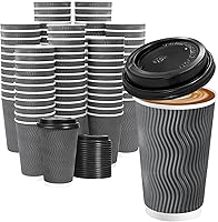 Vista 15 de Lamosi 500 Pack - 12 oz Insulated Disposable Coffee Cups with Lids, To Go Paper Coffee Cups with Lids, Corrugated Ripple Wall Cup for Hot Drink