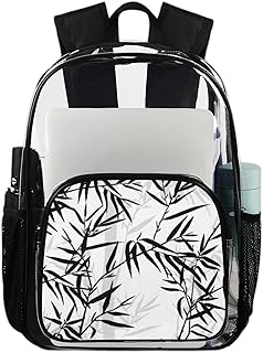 Mochila transparente de bambu, mochila transparente impermeável de bambu japonês mochila transparente de PVC com alça de ombro reforçada para escola, trabalho, viagens, Multicor