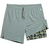 Gym Shorts for Men 7 inch Inseam with Liner Stretch 2 in 1 Workout Shorts Men Quick Dry Athletic Running Shorts