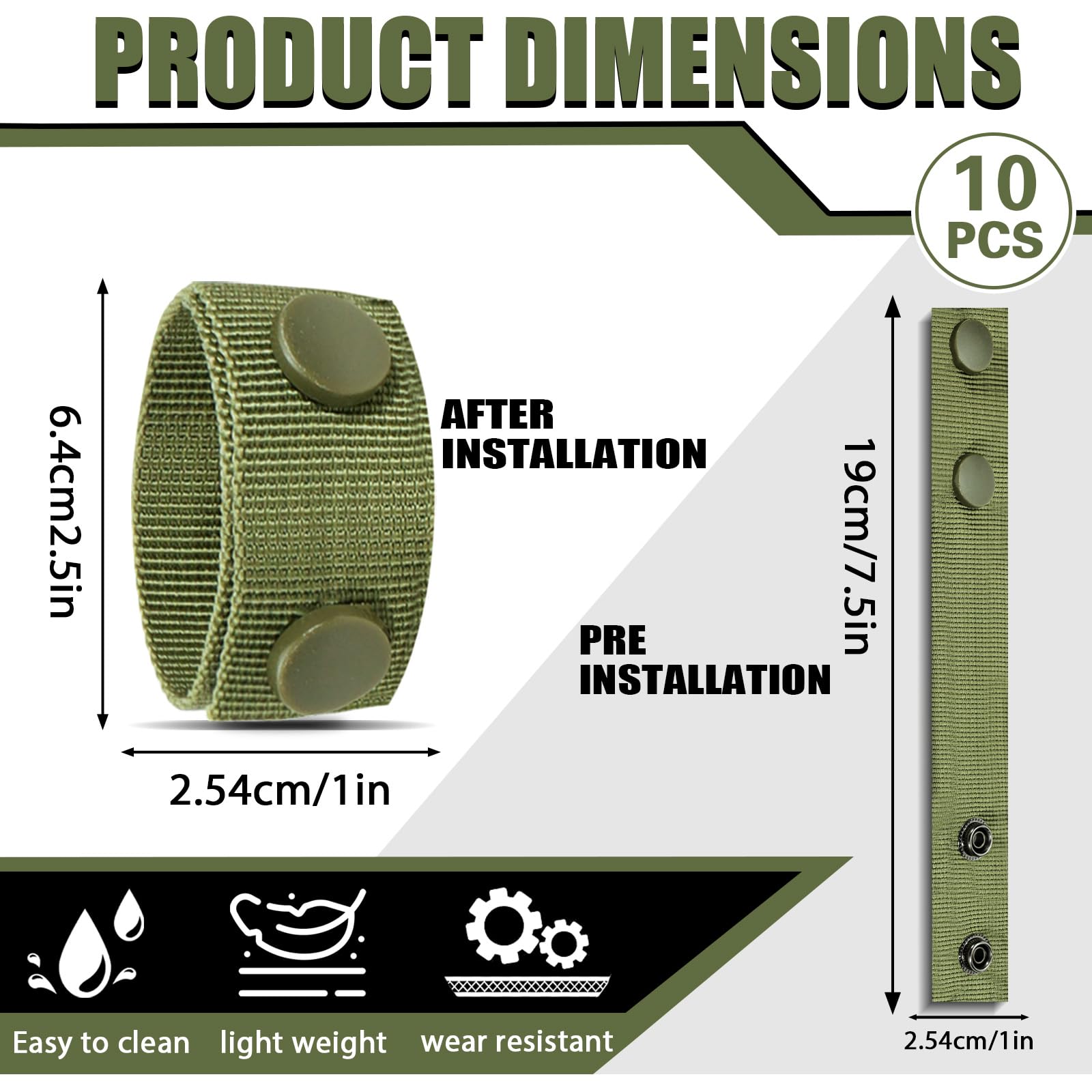 LELE LIFE 10Pcs Duty Belt Keepers, Nylon with Double Snaps for 2.25