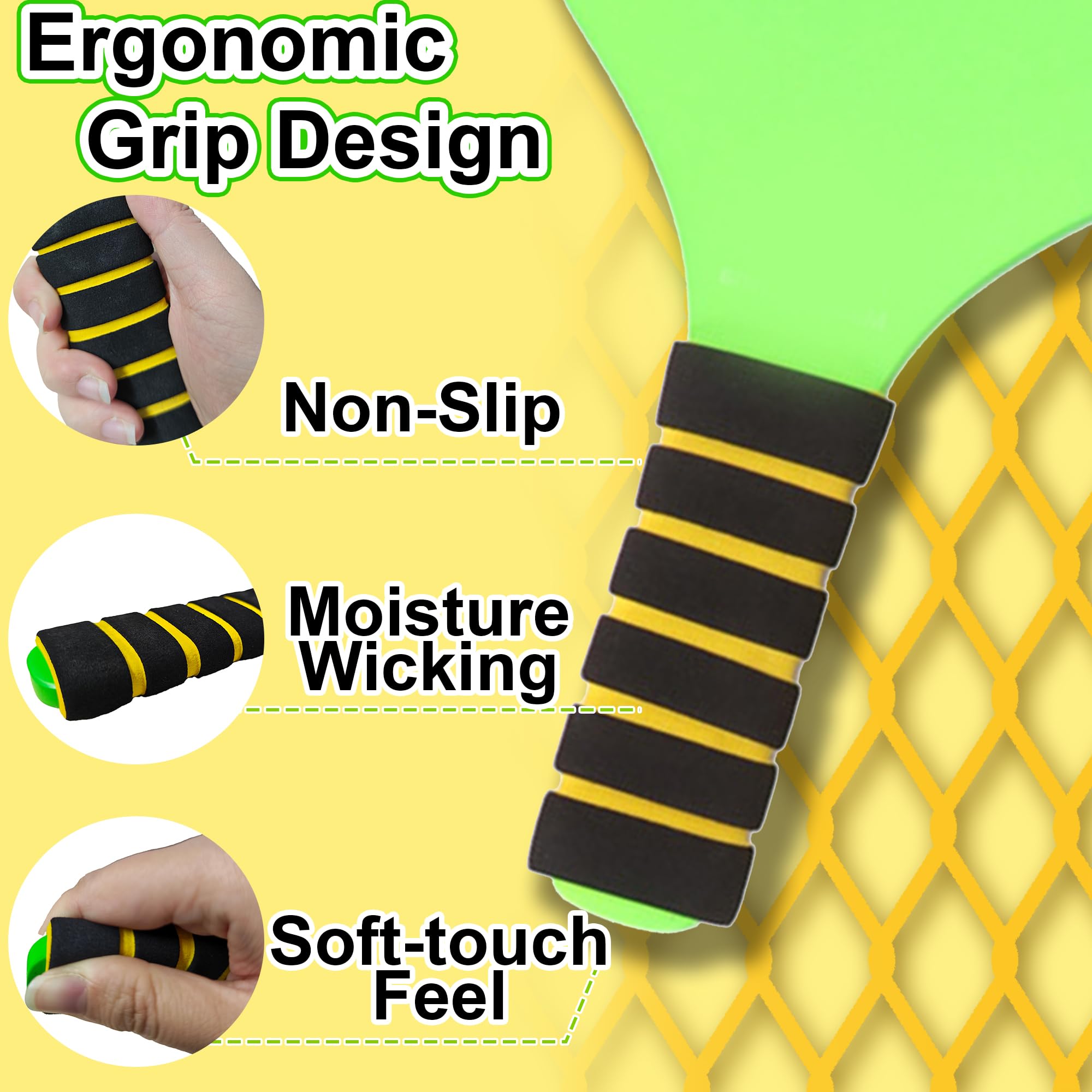 Set de Palas de Playa, Juega Estilo Badminton Beach Tennis, Raquetas de Playa con 4 Pelotas & 6 Pajaritos y Bolsa, Juego de Verano para Interior Exterior Jardín Beach Party, Juguetes Playa Niño Adulto - 4