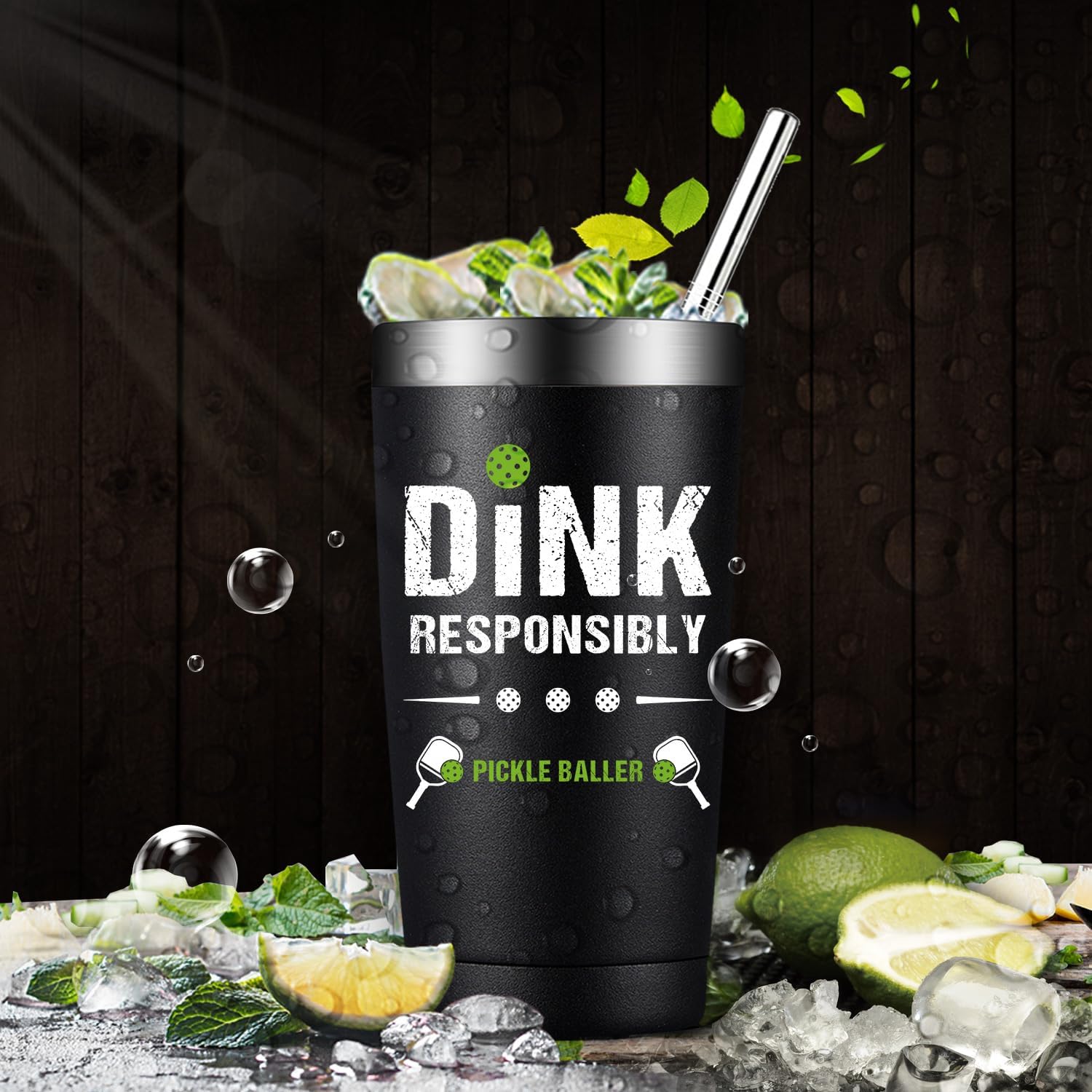 Fufandi Pickleball Gifts - Pickle Ball Dink Responsibly - Christmas, Birthday Gifts for Men, Women, Pickleball Lovers, Player Coach - Pickle Ball Tumbler Cup 20oz