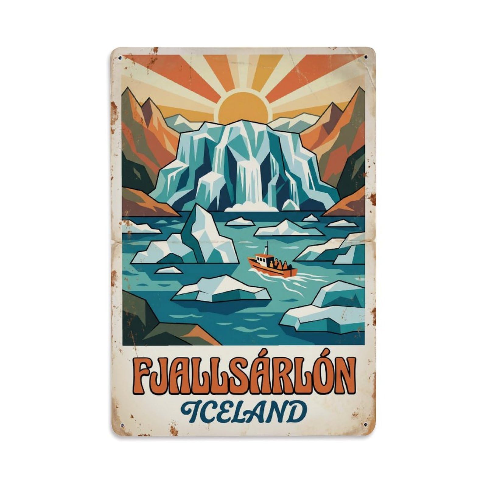 Gead 8X12inch Style Vintage Travel Fjallsarlon Iceland Lagoon Metal Tin Sign