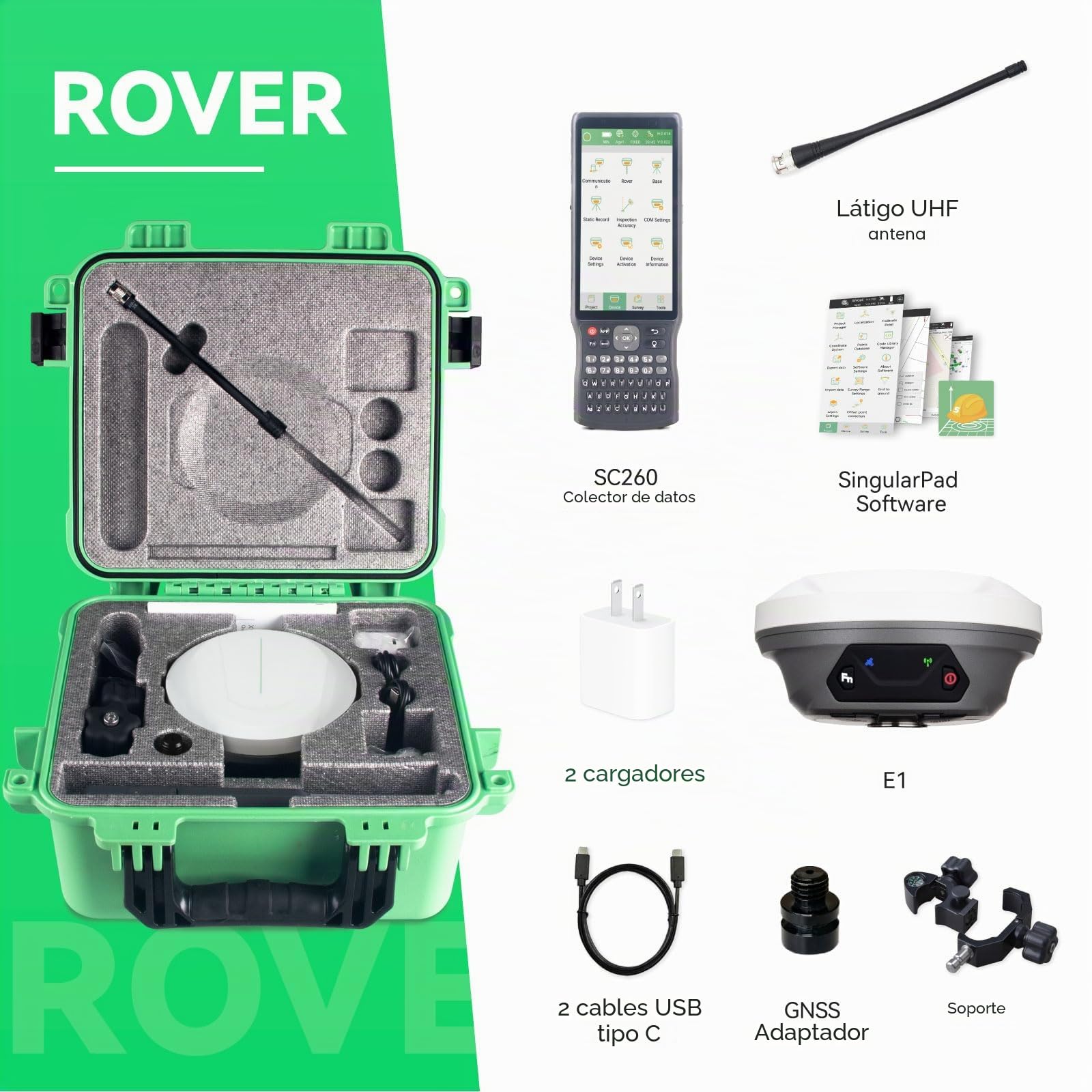 E1 GNSS IMU RTK GPS equipo de topografía Rover receptor Rtk Gnss colector de mano y software de encuesta, 1408 canales, precisión de 1 cm, distancia de 5 km