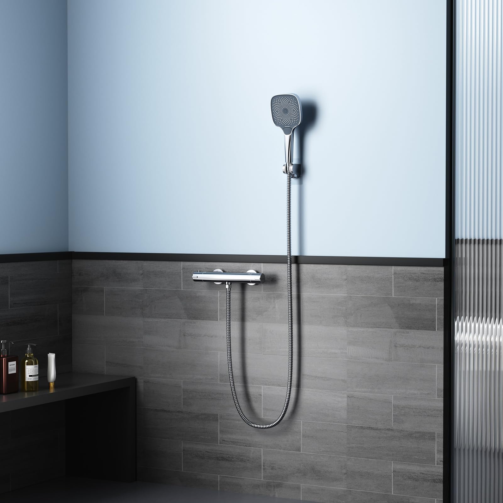 Rainsworth Barra mezcladora termostática de ducha montada en la pared, aleación de zinc cromada | Grifo mezclador de ducha con válvula de control antiquemaduras, grifo de ducha de baño