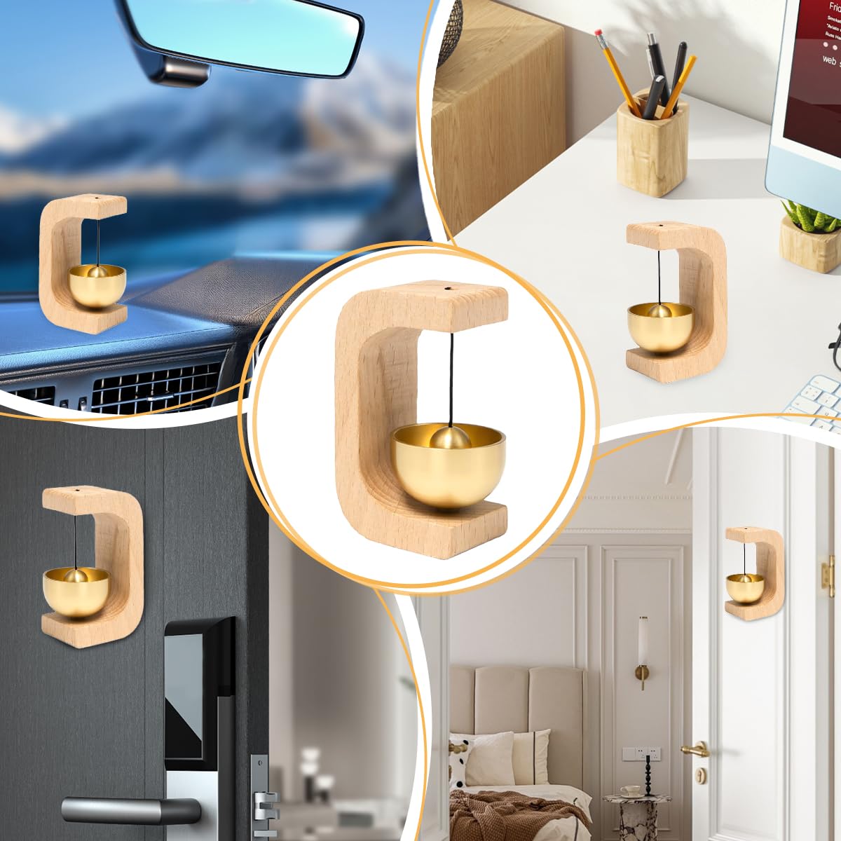 2 Piezas Timbre de Puerta de Madera, Campanilla de Tienda para Apertura de Puerta Timbre Puertas Magnético con Campana de Latón para Puertas, Casas, Jardines, Oficinas, Tiendas, Cafeterías